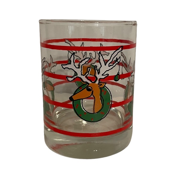 Libbey Reindeer in Christmas Wreath Double Old Fashion Tumblers Glasses Set of 4 - Picture 2 of 7
